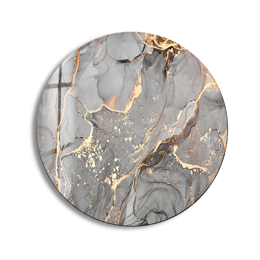 Gray & Gold Marble Round Glass Wall Art print picture on glass, Tempered Glass Wall Art
