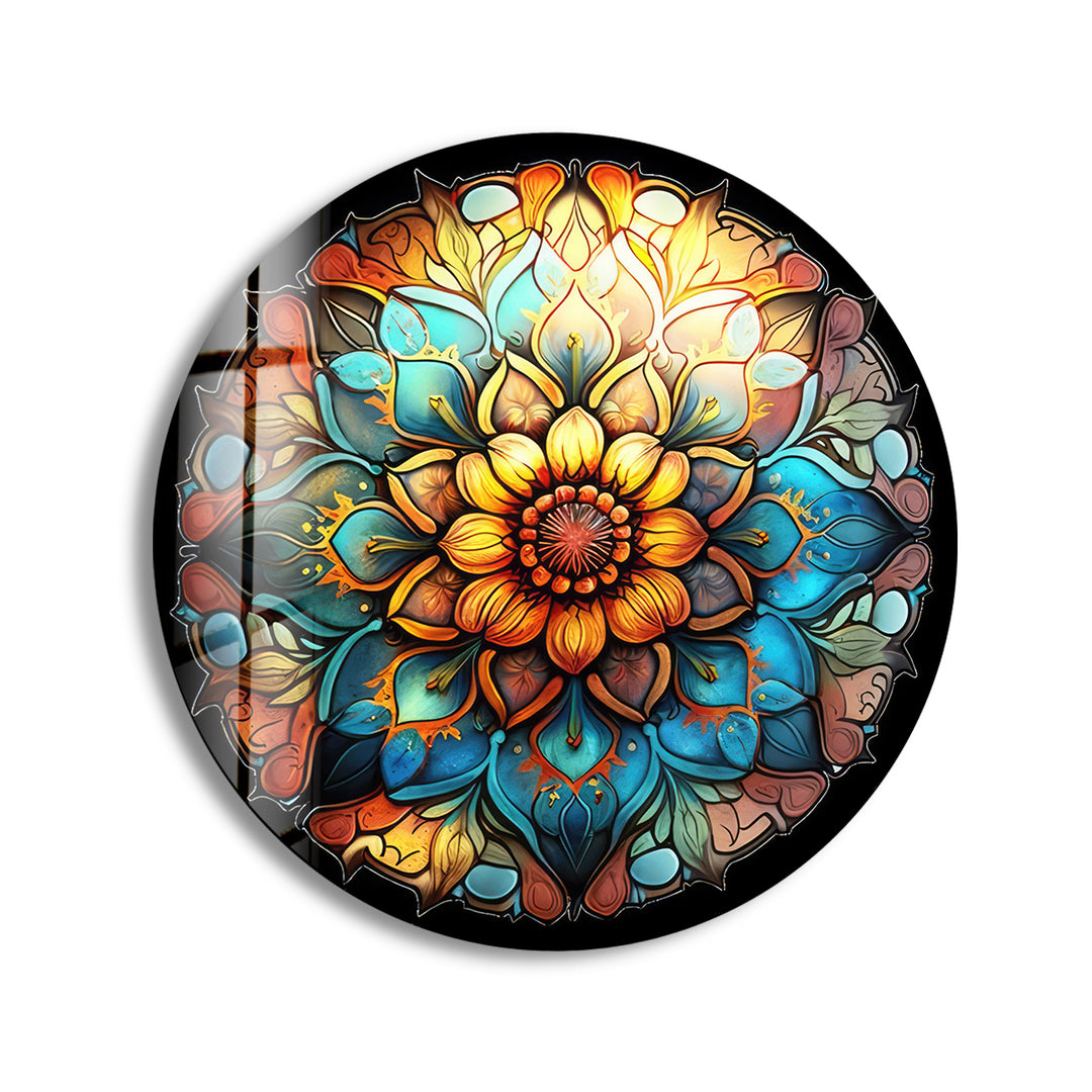 Mandala Round Flower Glass Wall Art print picture on glass, Tempered Glass Wall Art
