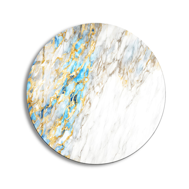 Golden & White Marble Round Glass Wall Art photo print on glass, prints on glass wall art
