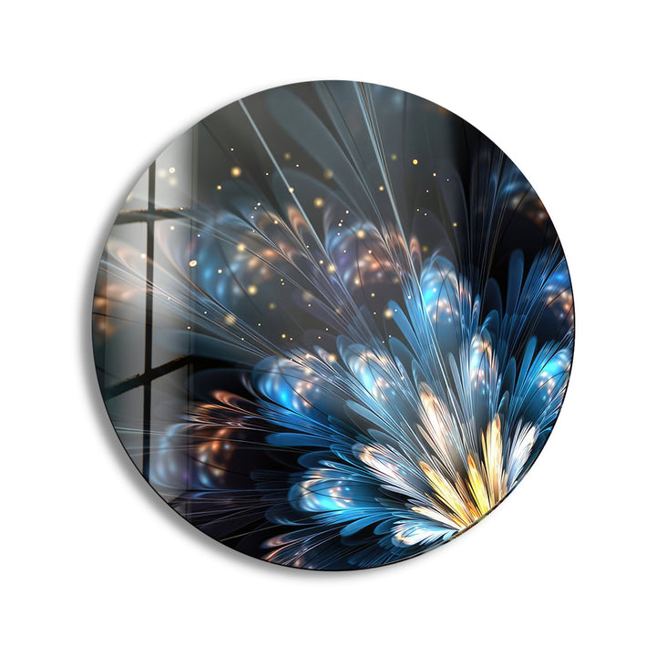 Bright Blue Flower Round Glass Wall Art print picture on glass, Tempered Glass Wall Art
