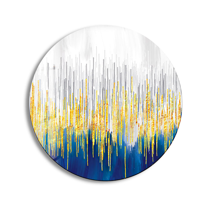 Gold Details with Blue Abstract Round Glass Wall Art print picture on glass, Tempered Glass Wall Art