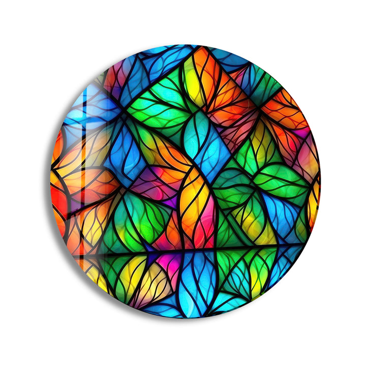 Shaped Details Stained Round Glass Wall Art print on glass, glass printed photos
