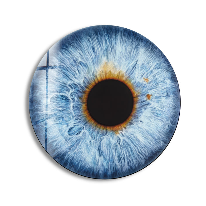 Realistic Blue Eye Round Glass Wall Art print picture on glass, Tempered Glass Wall Art
