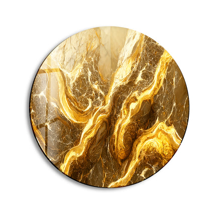 Gold Marble Abstract Round Glass Wall Art 