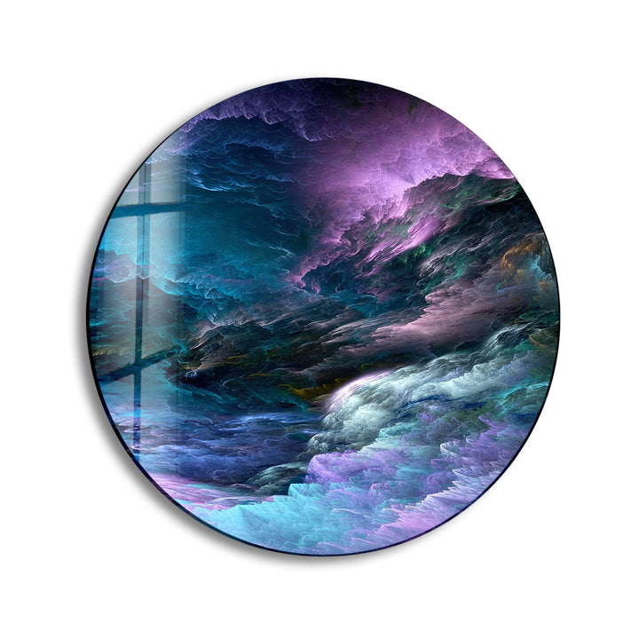 Round Purple & Blue Storm Glass Wall Art print picture on glass, Tempered Glass Wall Art
