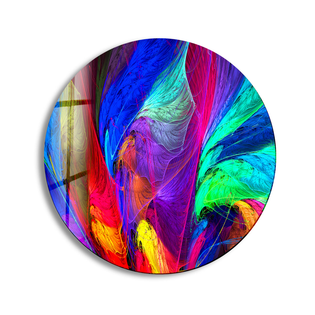 Neon Colors Abstract Round Glass Wall Art print picture on glass, Tempered Glass Wall Art