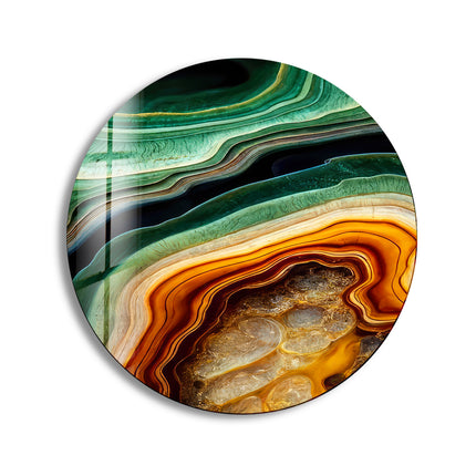 Green Gold Marble Round Glass Wall Art  print picture on glass, Tempered Glass Wall Art