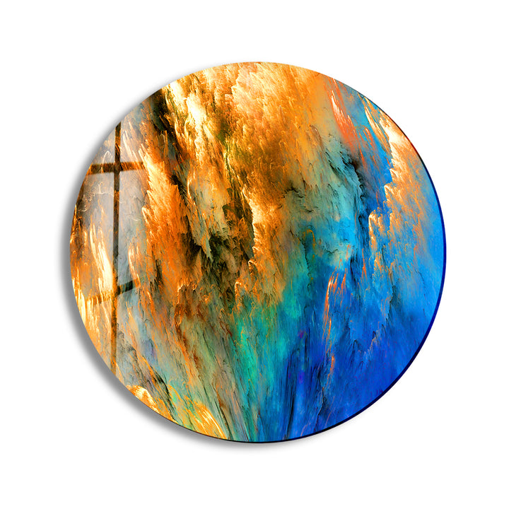 Blue & Orange Abstract Round Glass Wall Art print picture on glass, Tempered Glass Wall Art
