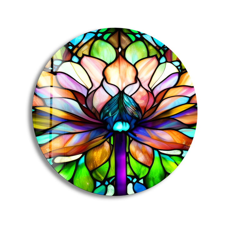 Stained Round Lotus Glass Wall Art art glass wall art, glass wall art pictures
