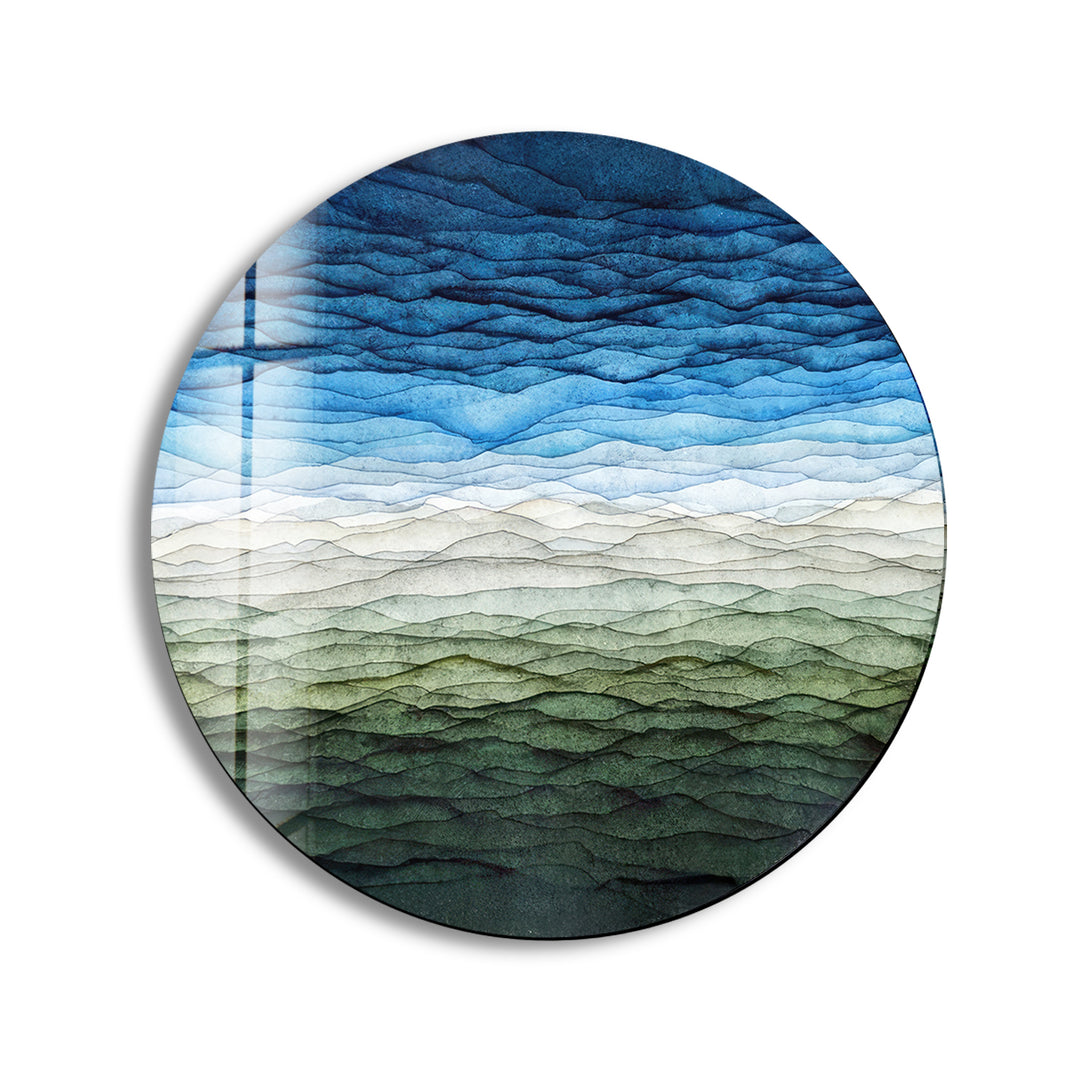 Blue Color Gradient Abstract Round Glass Wall Art print picture on glass, Tempered Glass Wall Art