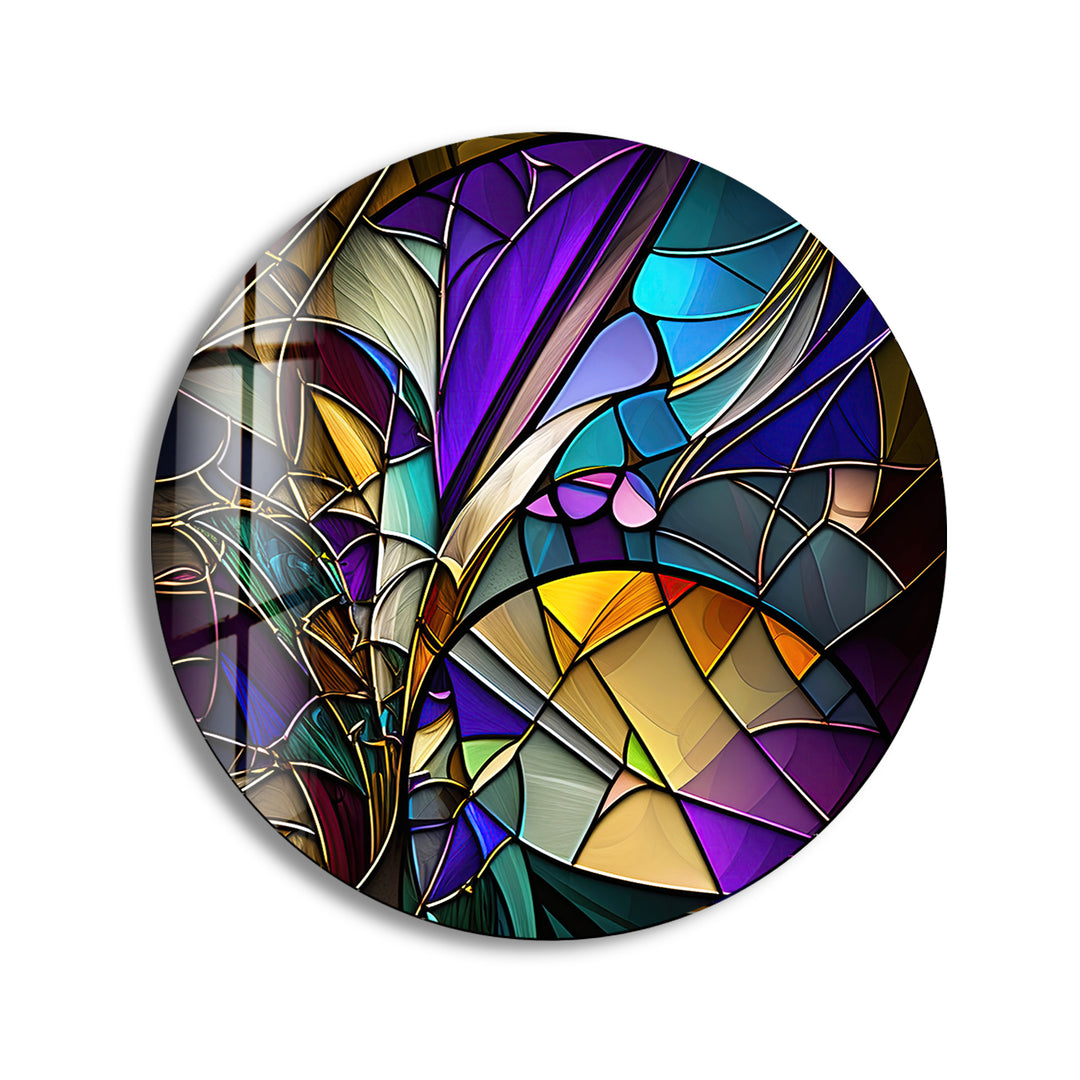 Colored Stained Round Glass Wall Art print picture on glass, Tempered Glass Wall Art
