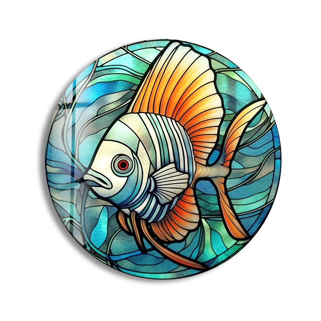 Blue Fish Round Glass Wall Art glass wall decor, glass wall art decor
