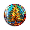 Stained Christmas Tree Round Tempered Glass Wall Art