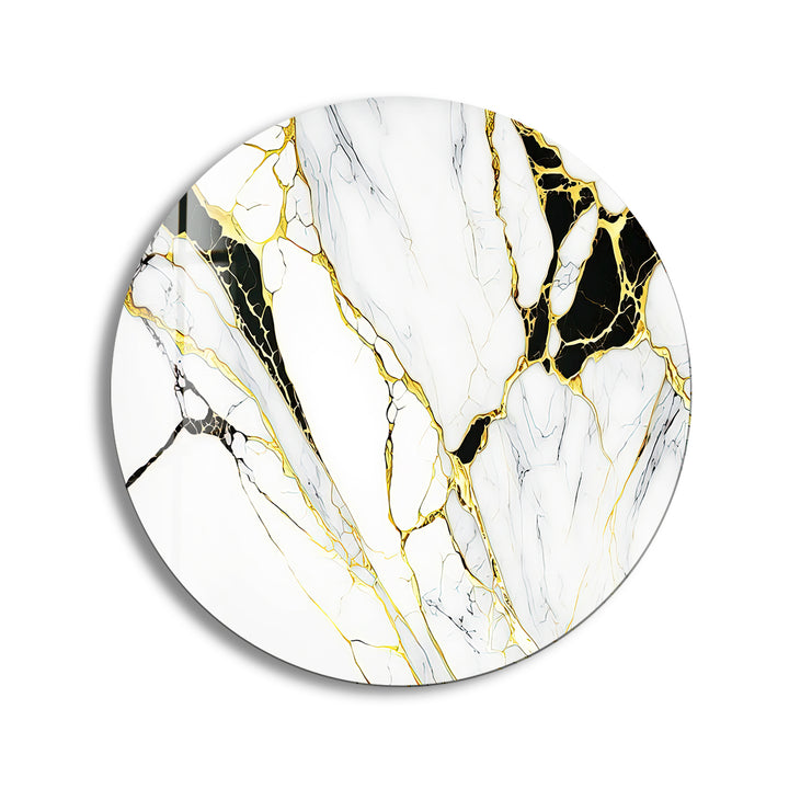 White & Gold Marble Round Glass Wall Art stained glass wall art, stained glass wall decor
