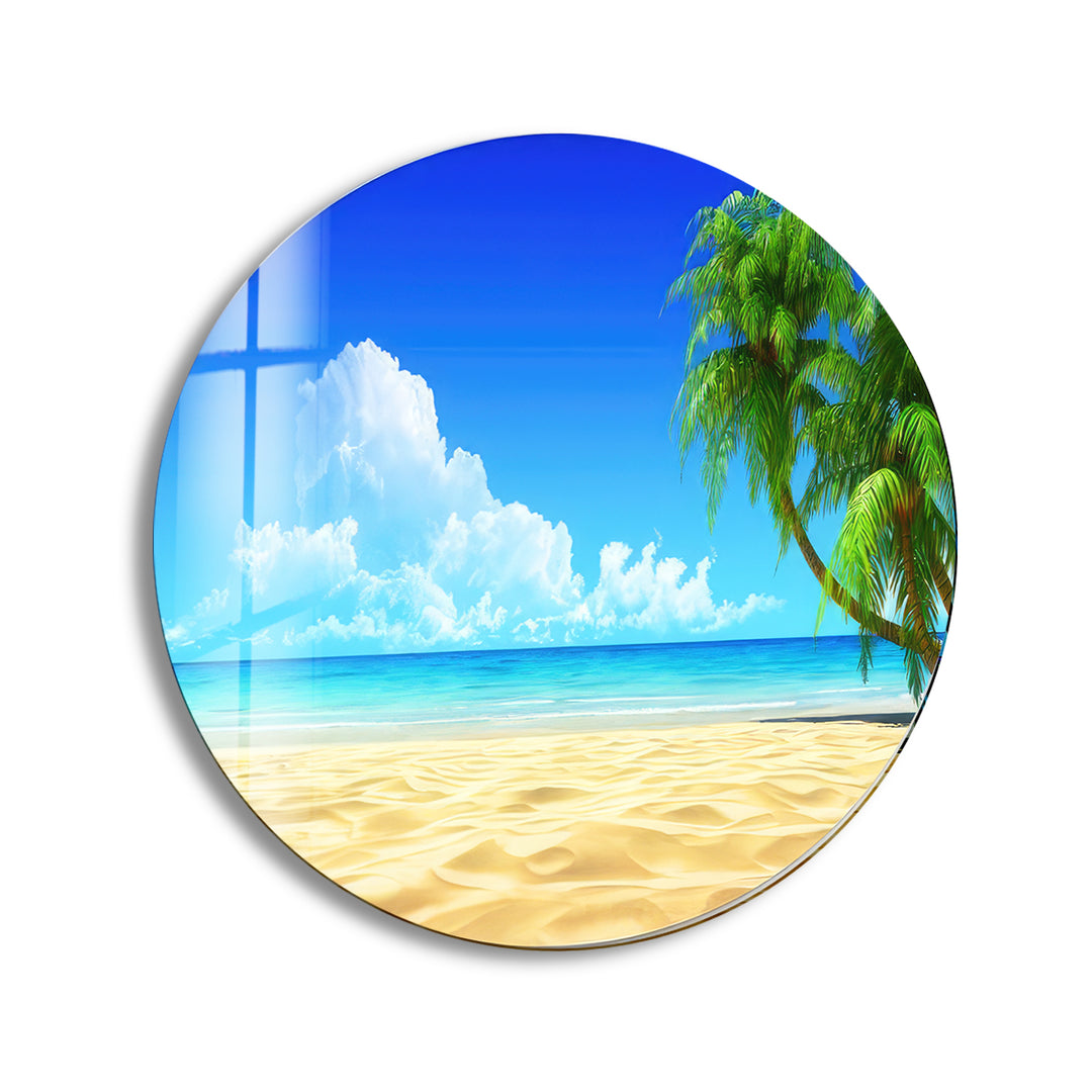 Tropical Landscape Round Glass Wall Art print picture on glass, Tempered Glass Wall Art
