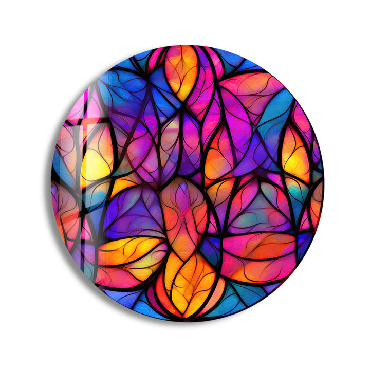 Purple & Orange Stained Round Glass Wall Art print picture on glass, Tempered Glass Wall Art
