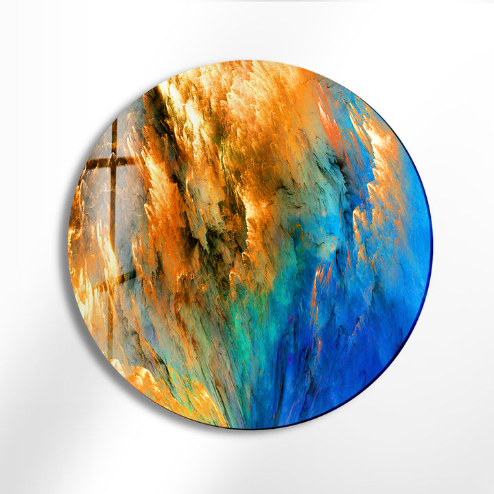 Blue & Orange Abstract Round Glass Wall Art stained glass wall art, stained glass wall decor
