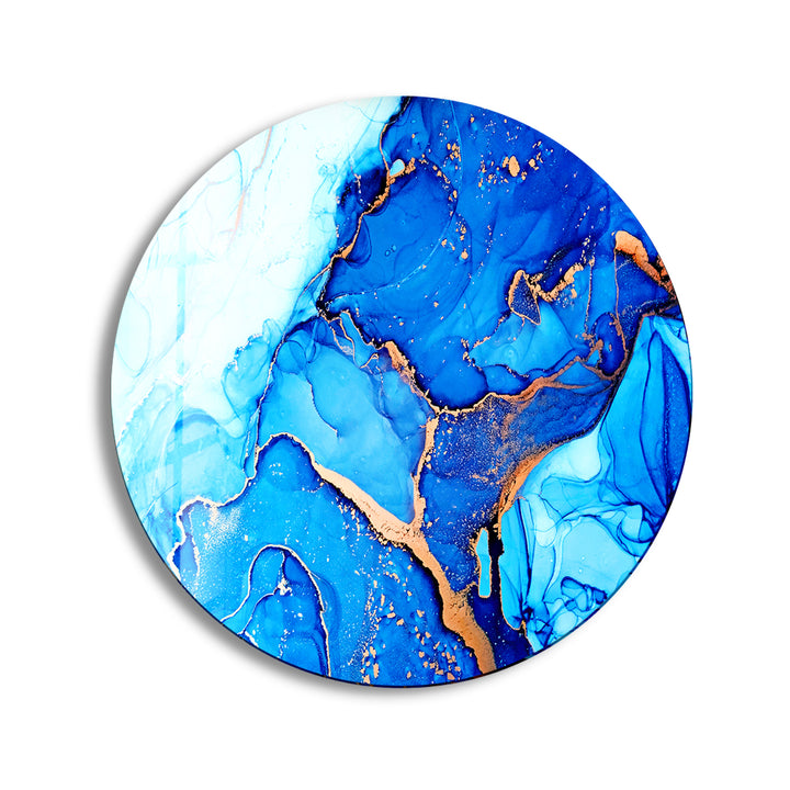 Dark Blue Marble Round Glass Wall Art picture on glass wall art, photos printed on glass