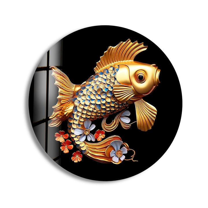 Golden Fish Round Glass Wall Art print picture on glass, Tempered Glass Wall Art
 