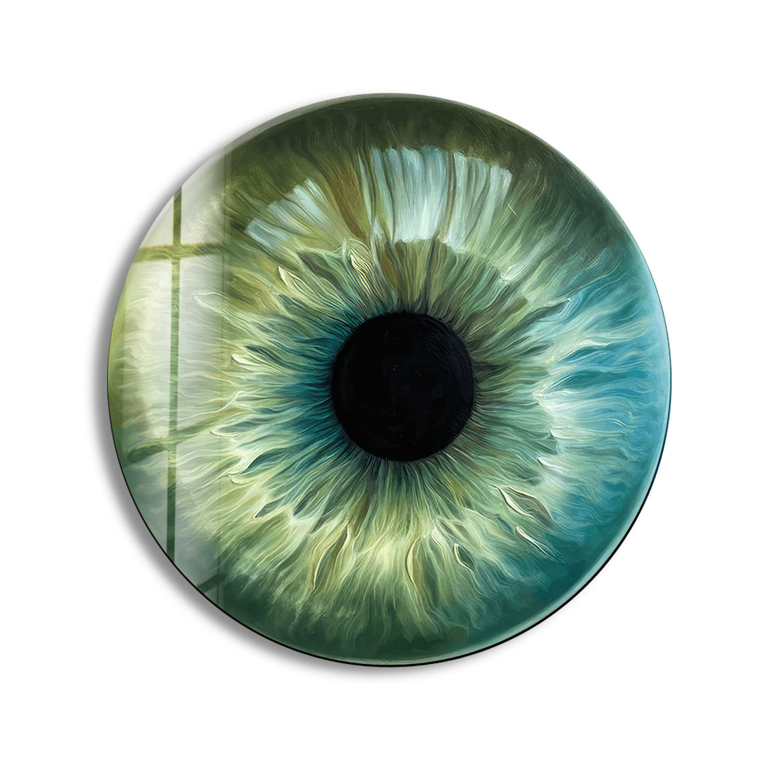 Green Eye Round Glass Wall Art print picture on glass, Tempered Glass Wall Art