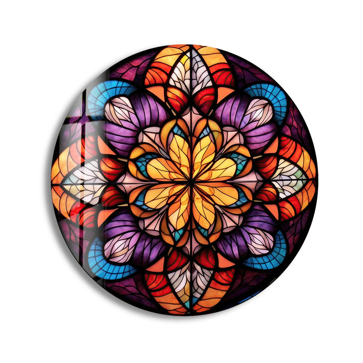 Mandala Pattern Stained Round Glass Wall Art print picture on glass, Tempered Glass Wall Art
