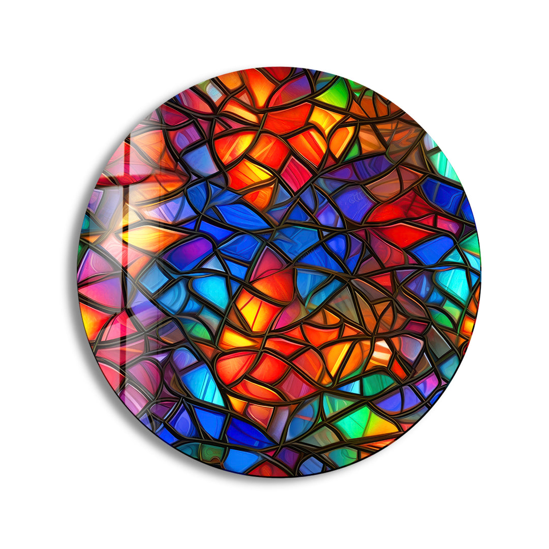 Stained Round Blue & Red Glass Wall Art custom glass pictures, glass art prints
