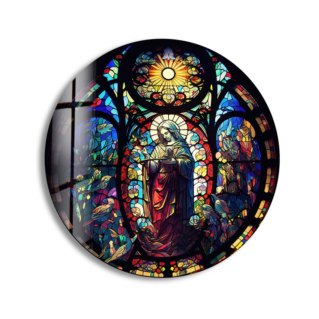 Christian Round Stained Glass Wall Art glass image printing, glass prints from photos
