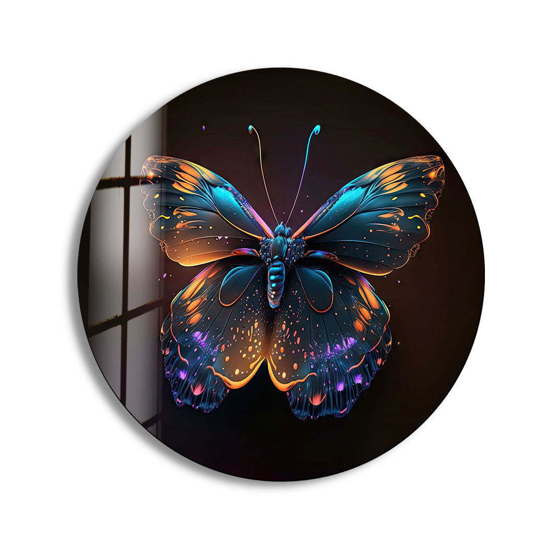 Bright Butterfly Round Glass Wall Art Glass Printing Wall Art, Print photos on glass
