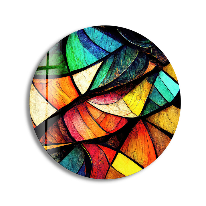 Stained Round Symmetrical Symbols Glass Wall Art glass image printing, glass prints from photos
