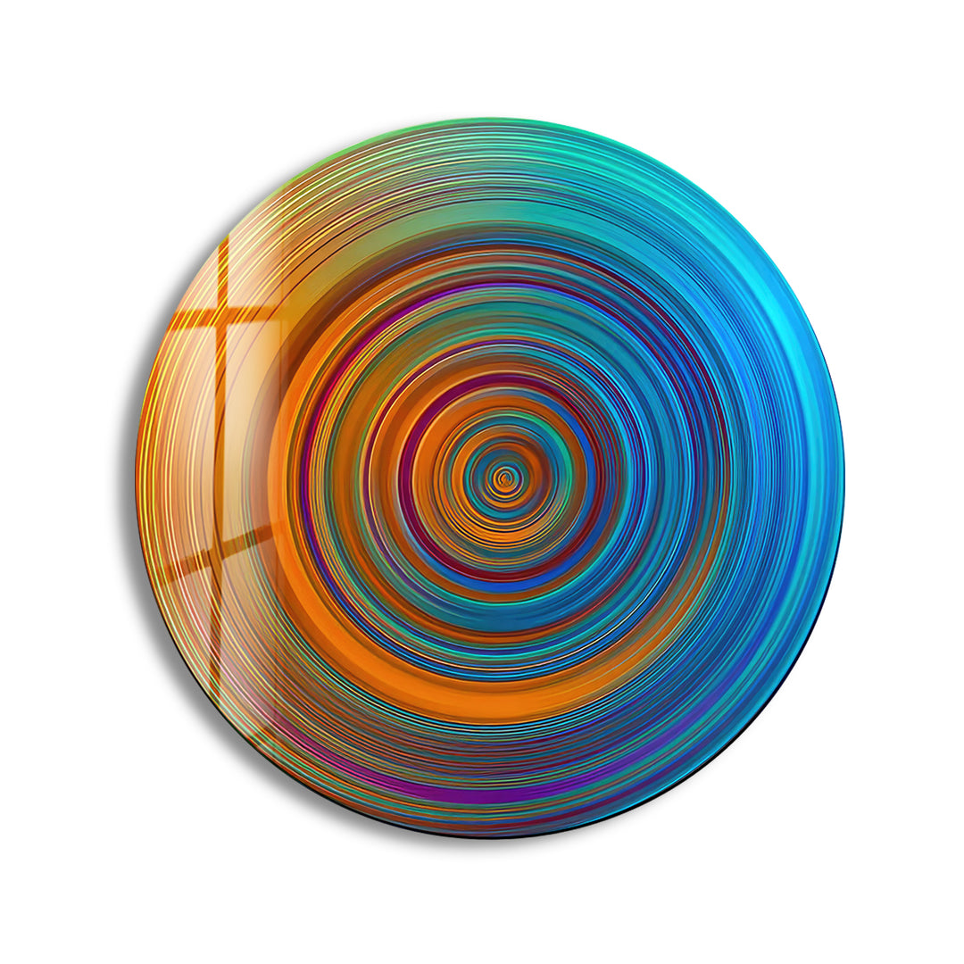 Orange Spiral Abstract Round Glass Wall Art print picture on glass, Tempered Glass Wall Art