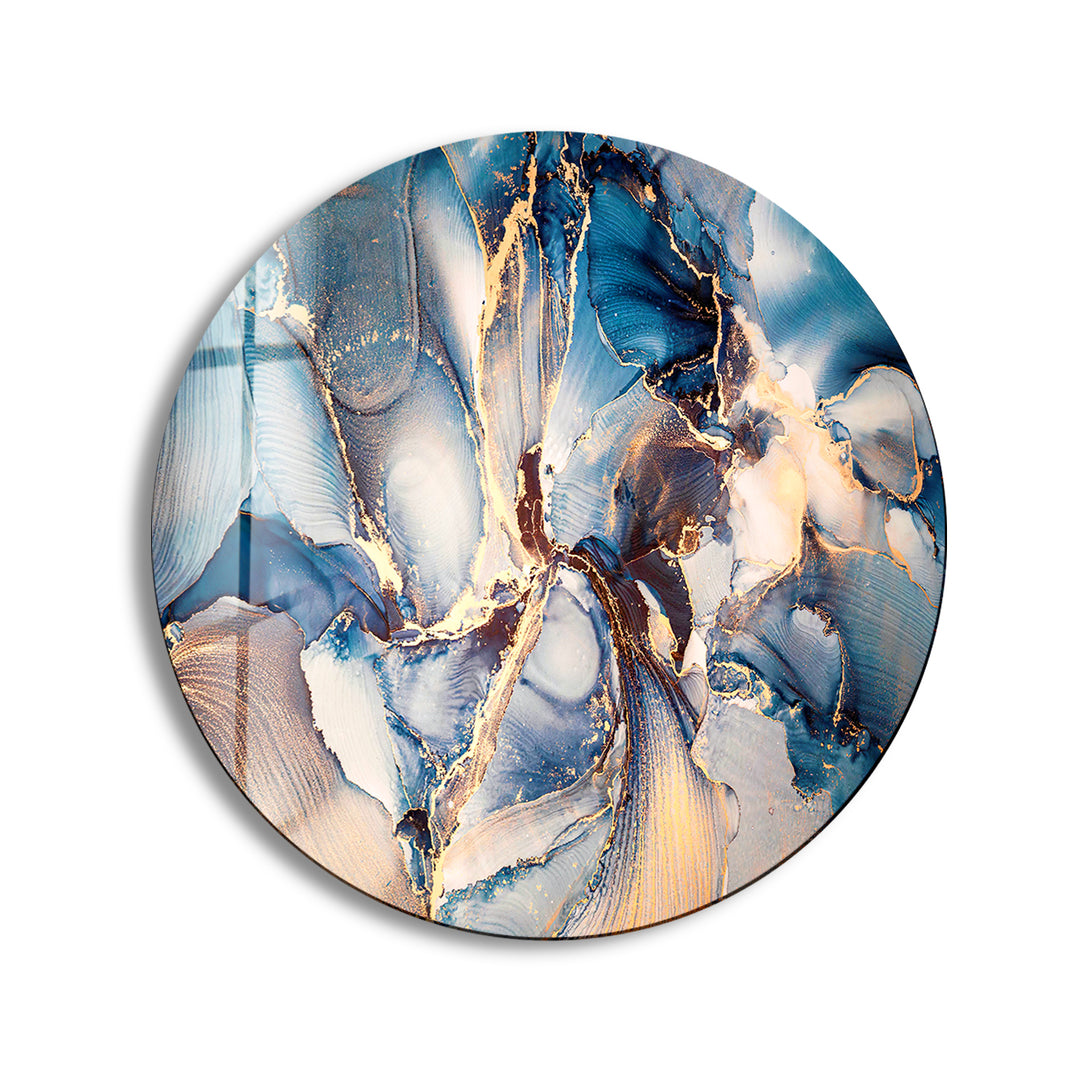 Blue Marble Pattern Round Glass Wall Art print picture on glass, Tempered Glass Wall Art