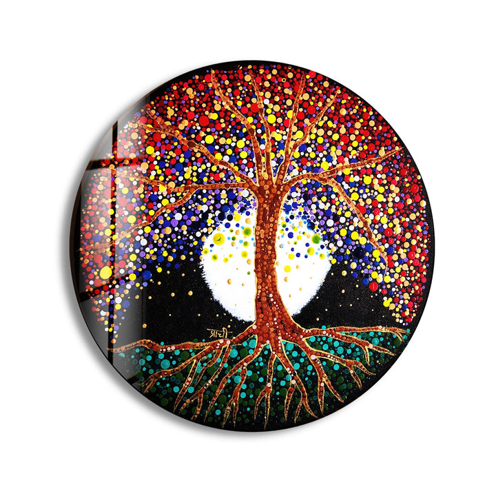 Brown Life of Tree Round Glass Wall Art Glass Printing Wall Art, Print photos on glass
