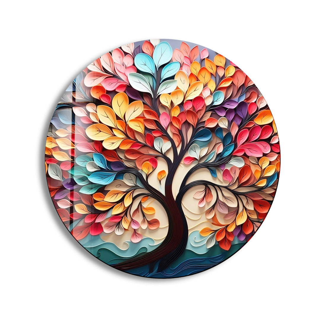 Life of Tree Round Pink Glass Wall Art glass pictures for Wall, glass prints wall art
