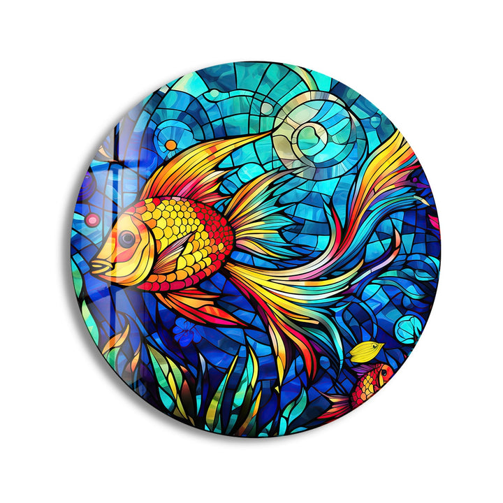 Fish Round Stained Glass Wall Art glass wall decor, glass wall art decor
