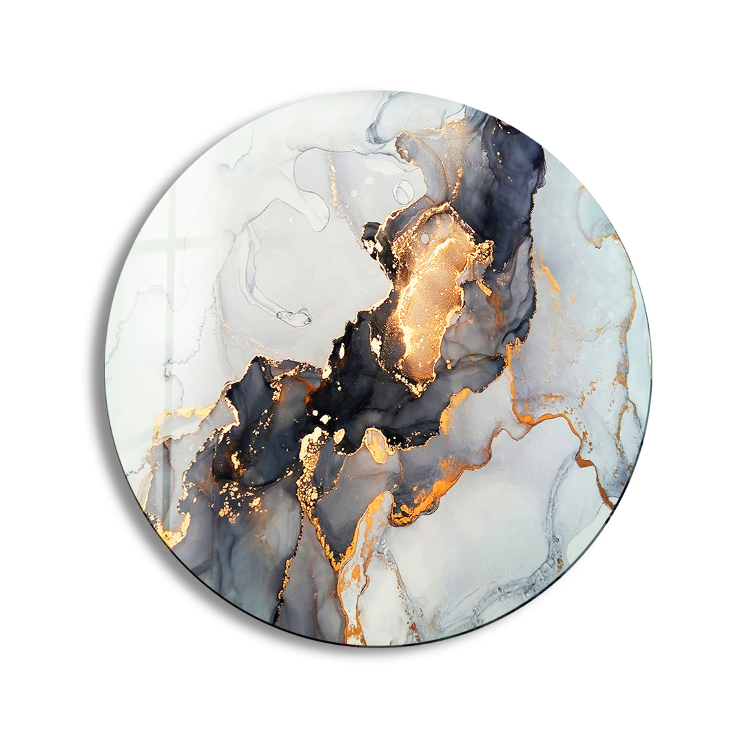 Gold Details Gray Marble Round Glass Wall Art glass wall decor, glass wall art decor
