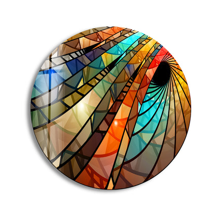 Colorful Vortex Stained Round Glass Wall Art print on glass, glass printed photos
