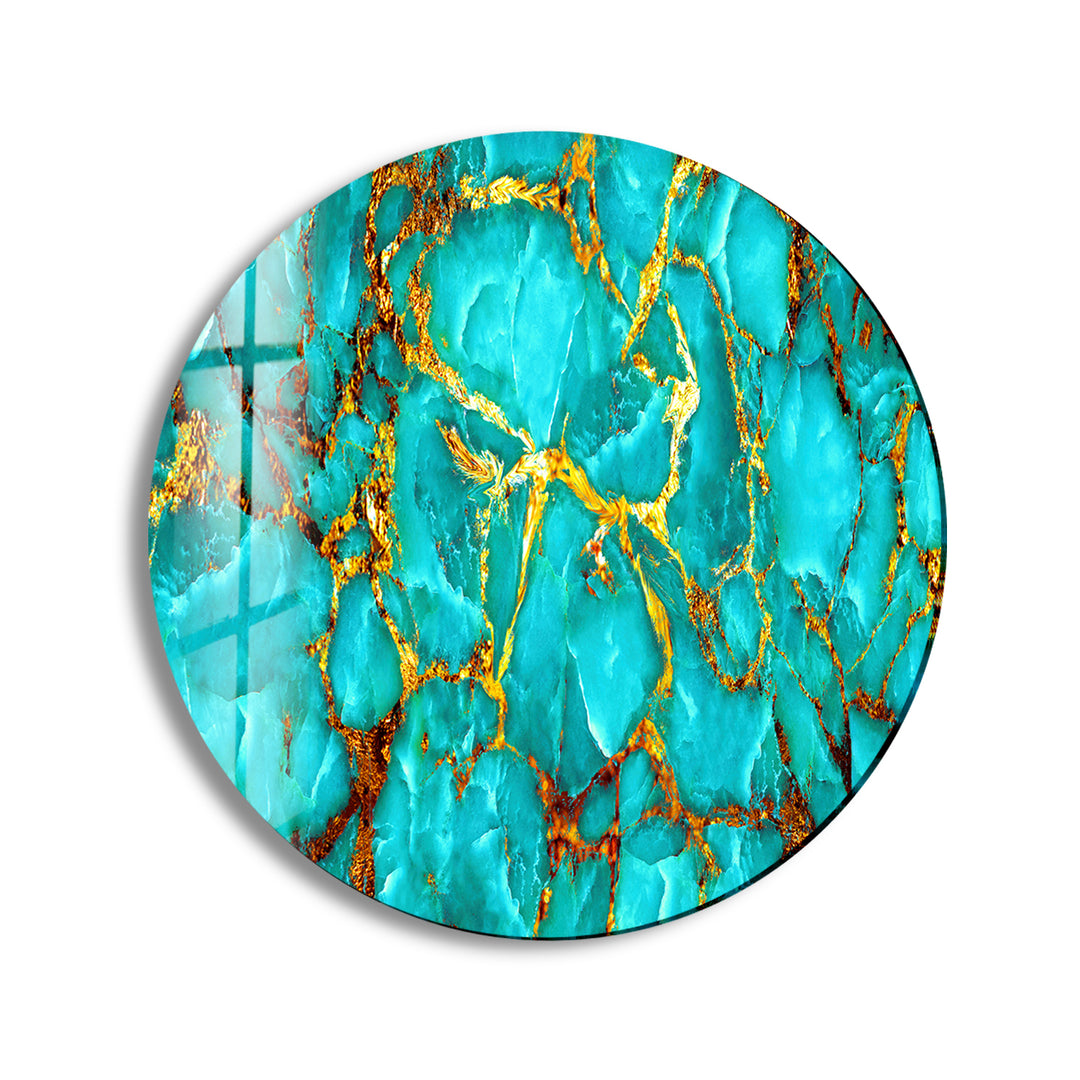 Green Marble with Gold Veins Round Glass Wall Art Glass Printing Wall Art, Print photos on glass