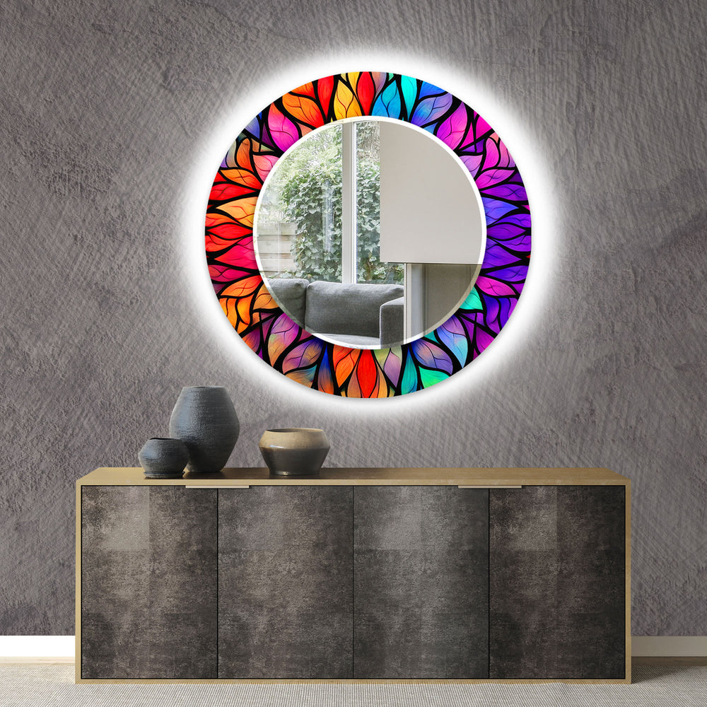 Colored Leaf Details Stained Wall Mirror Large Mirror Red Wall Mirror