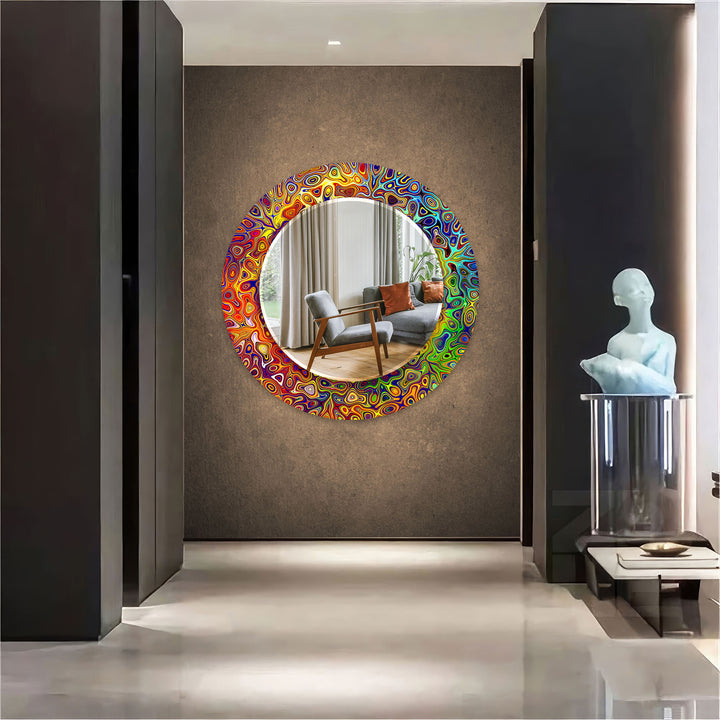 Abstract Colorful Round Wall Mirror Dining Room Mirror
