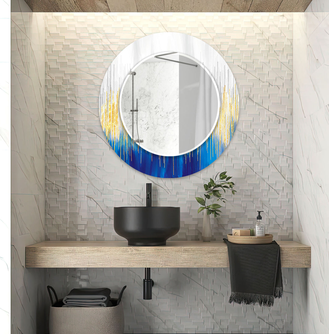 Marble White & Blue Golden Wall Mirror Gold Wall Mirror
