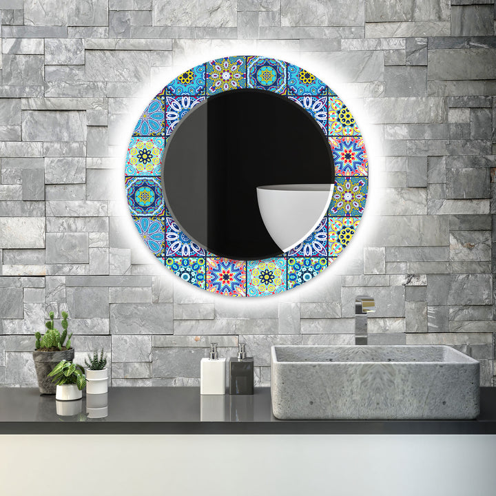 Mosaic Yellow Blue Round Wall Mirror Red Wall Mirror
