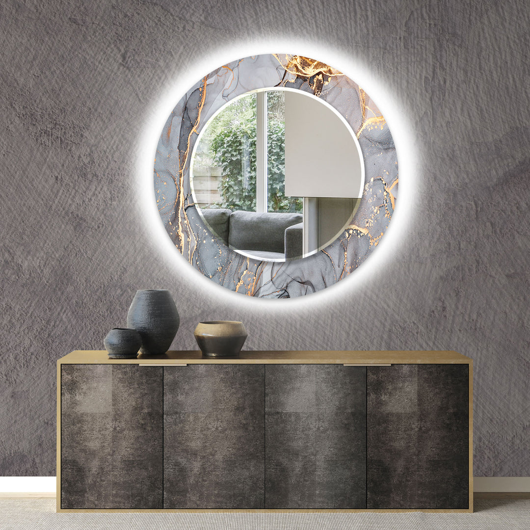 Gray Golden Details Wall Mirrors Round Wall Mirror
