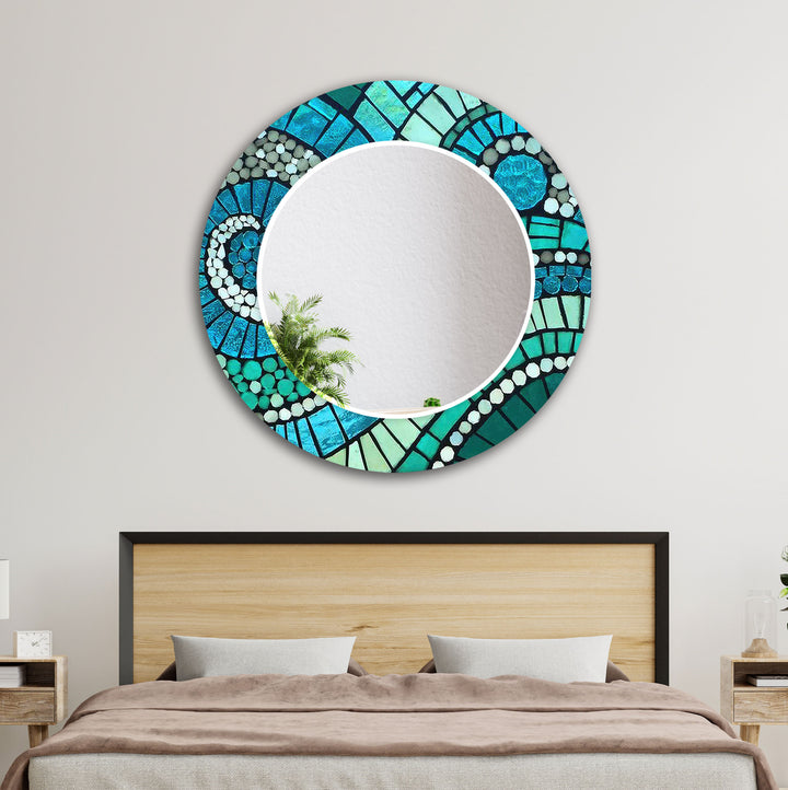 Green & Blue Mosaic Wall Mirror Gold Wall Mirror
