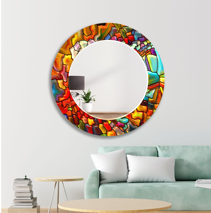 Red Colorful Stained Wall Mirror