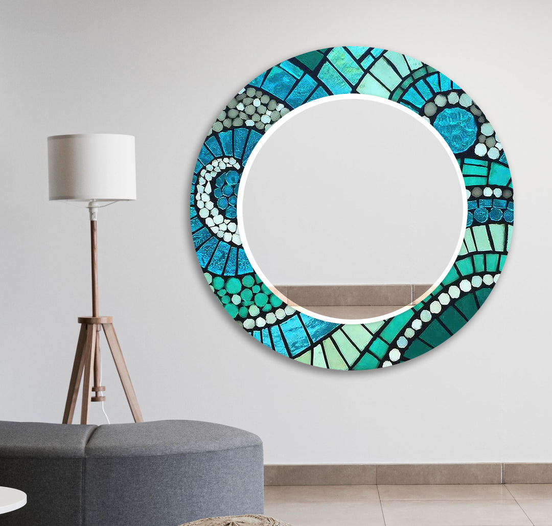 Green & Blue Mosaic Wall Mirror Long Wall Mirror
