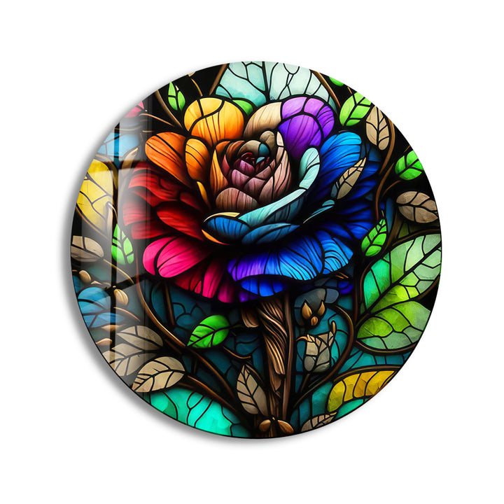 Stained Colored Rose Round Glass Wall Art print on glass, glass printed photos
