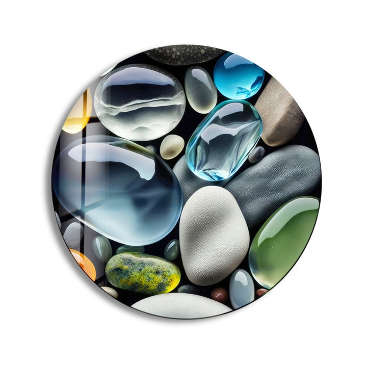 Blue & Gray Zen Spa Stones Round Glass Wall Art print on glass, glass printed photos
