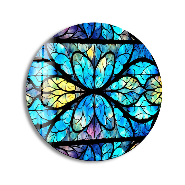 Stained Round Blue Mandala Glass Wall Art glass wall decor, glass wall art decor
