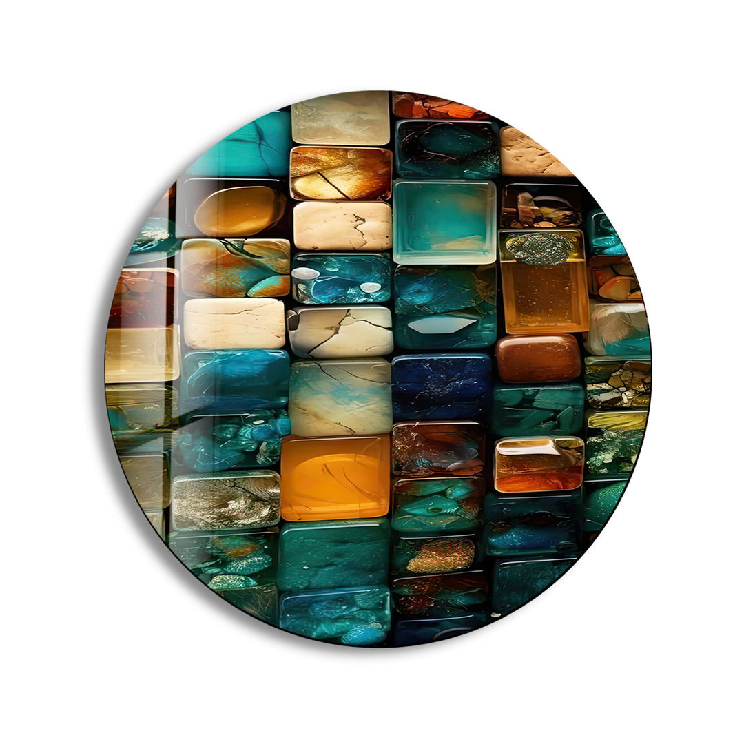 Stained Round Blue Stones Glass Wall Art Glass Printing Wall Art, Print photos on glass
