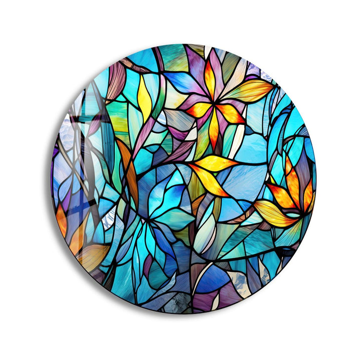 Stained with Floral Patterns Round Glass Wall Art art glass wall art, glass wall art pictures
